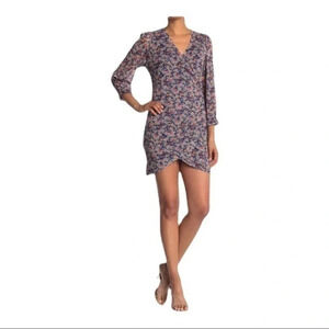 19 Cooper faux wrap floral sexy mini ruched very flattering bodycon dress sz XL